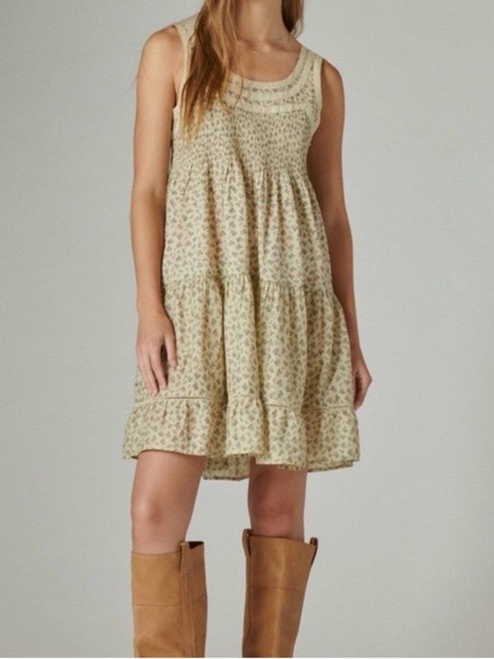 NWOT Lucky Brand Cream Floral Tiered Sundress